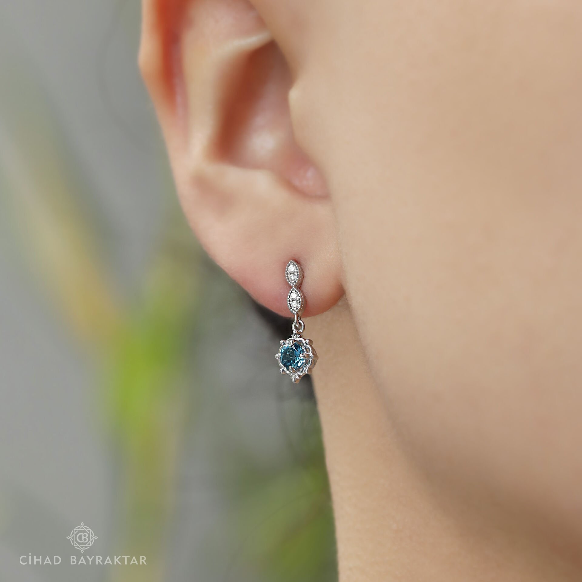 0,63 ct Aquamarin Pırlanta Küpe