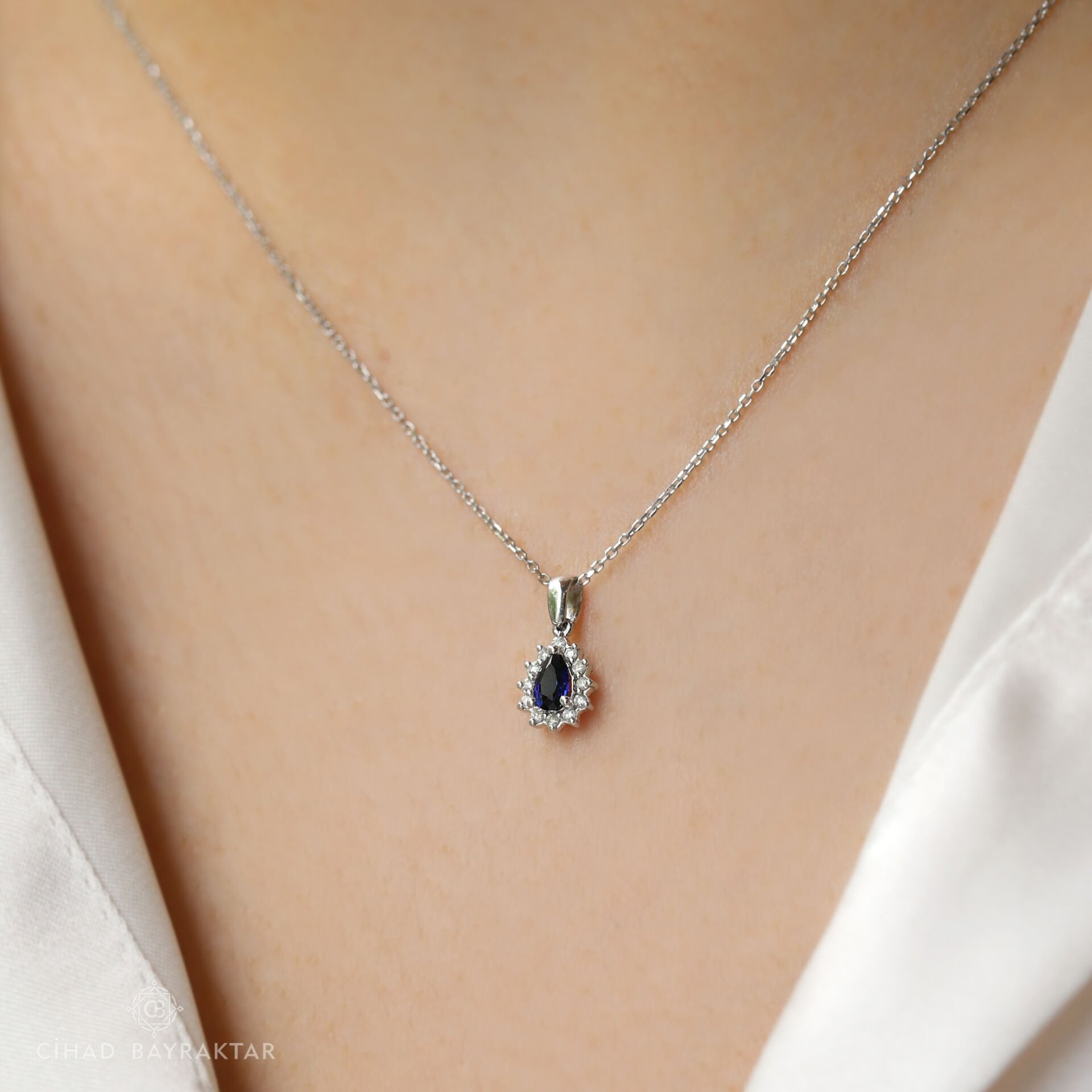 0,34 ct Safir Pırlanta Kolye