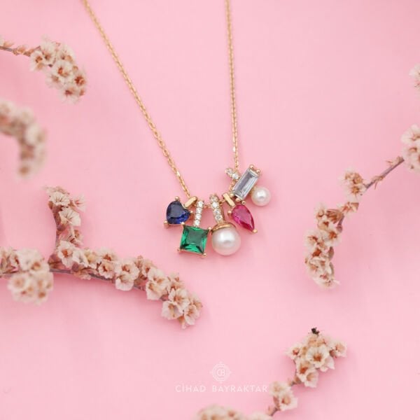 Renkli Taş Altın Kolye