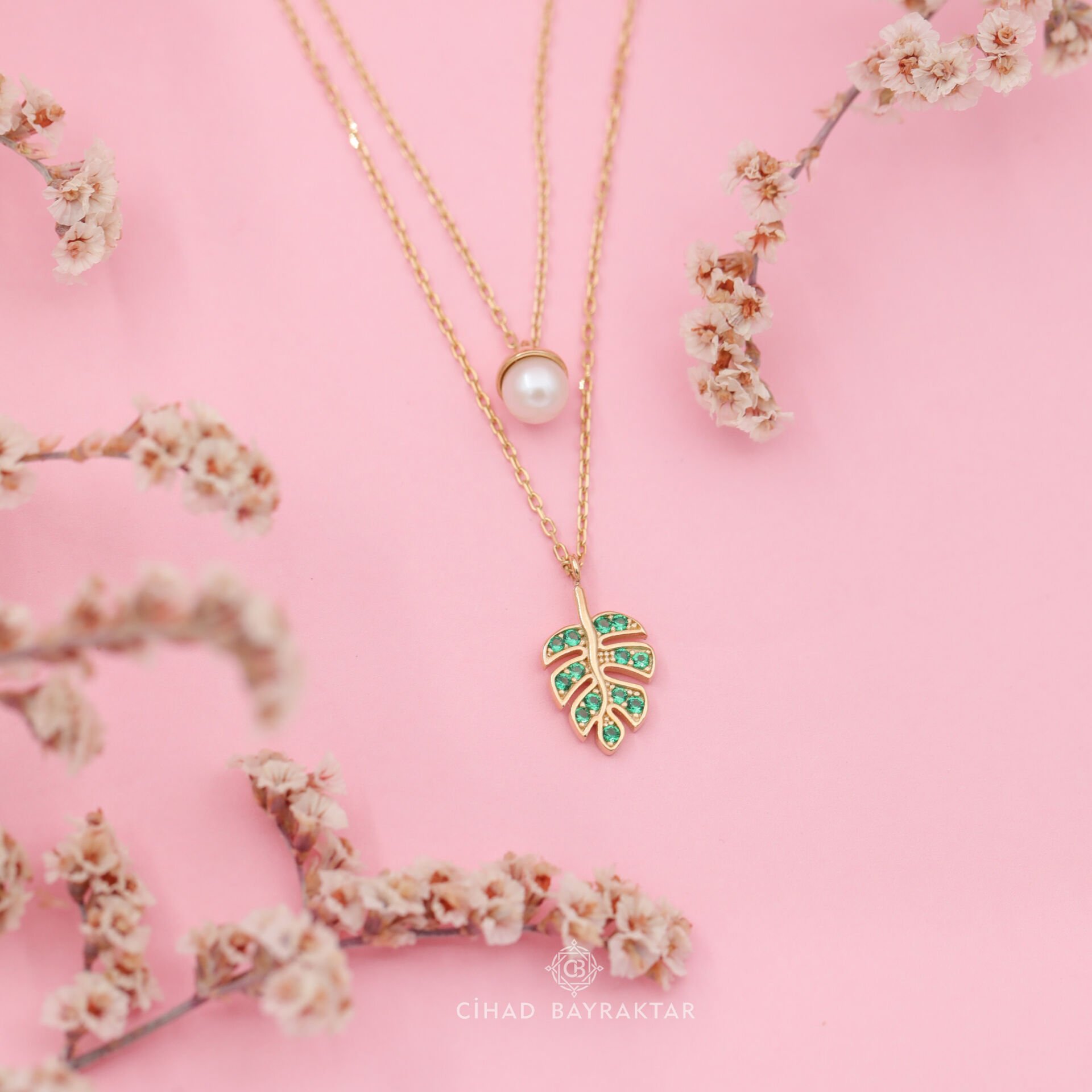 İncili Çift Altın Kolye