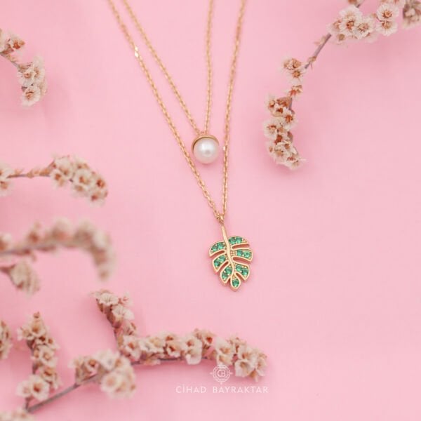 İncili Çift Altın Kolye