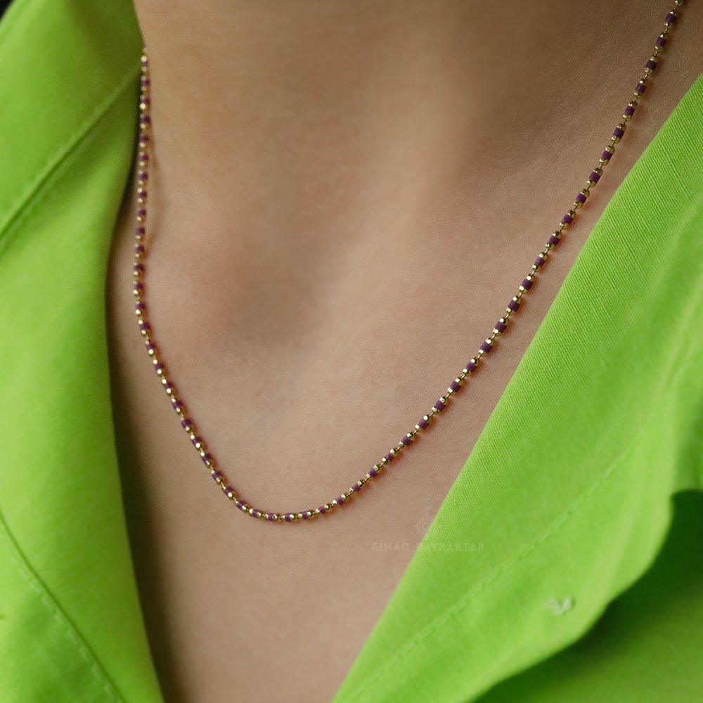 Mor Mineli Altın Kolye