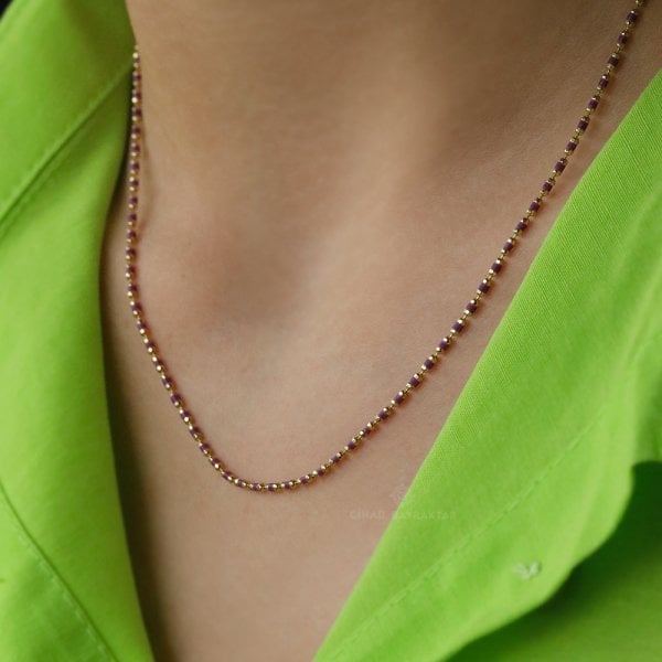 Mor Mineli Altın Kolye