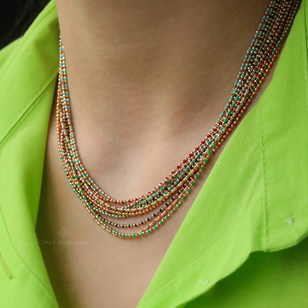 Mor Mineli Altın Kolye