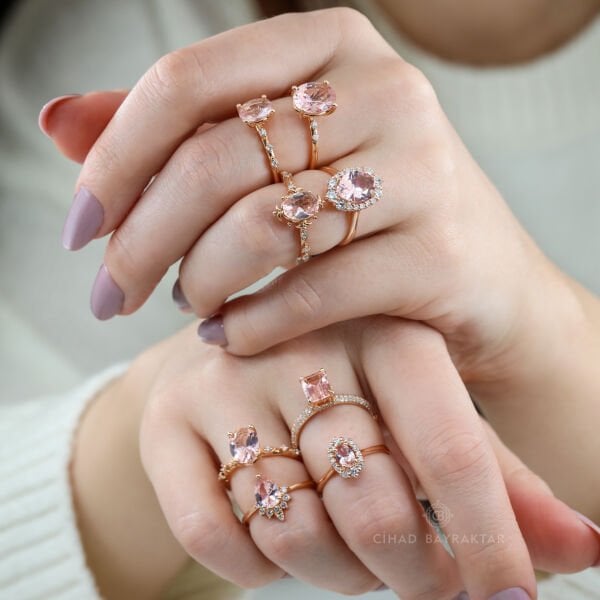 Morganite Baget Pırlanta Yüzük