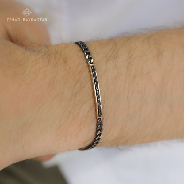 0,15 ct Siyah Pırlanta Erkek Bileklik